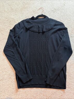 J Crew Black Ruffle Collar Knit Sweater